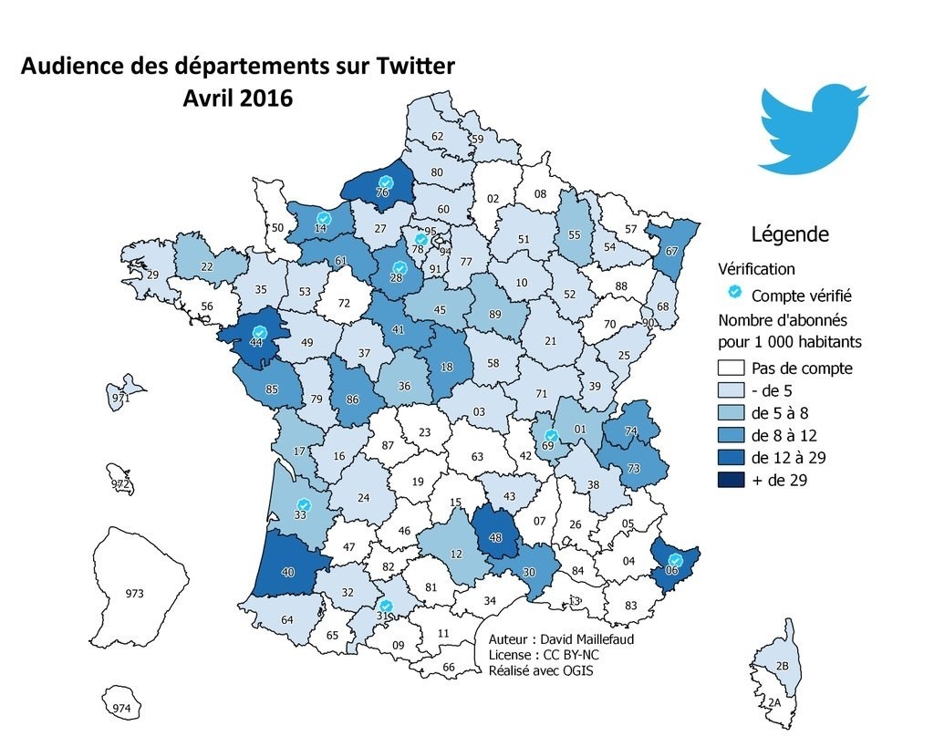 Audience des départements sur Twitter 